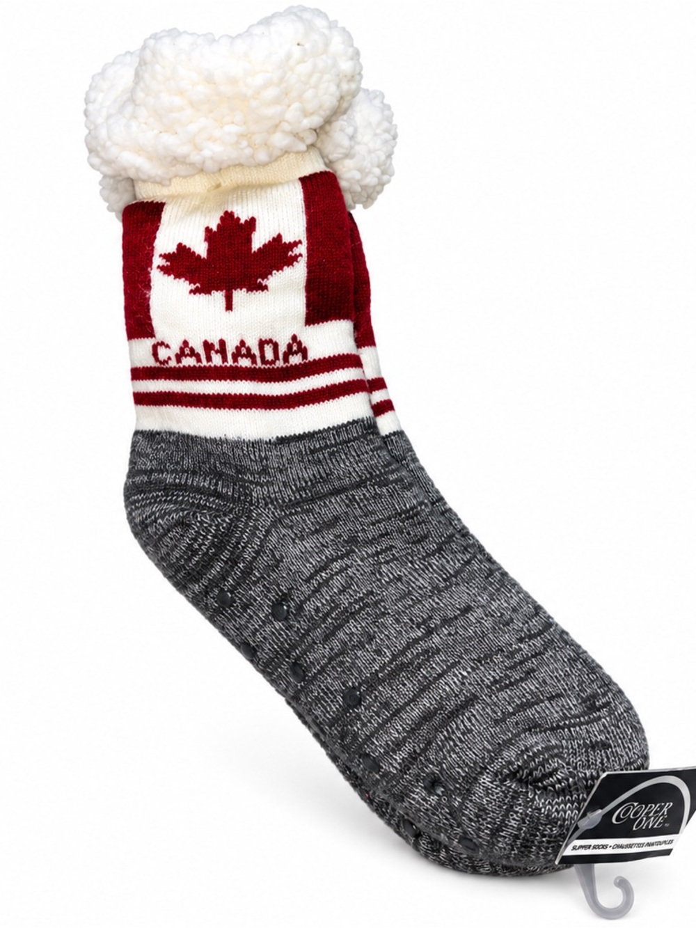 Canada Maple Sherpa-Lined Cozy Socks - Red, White & Gray